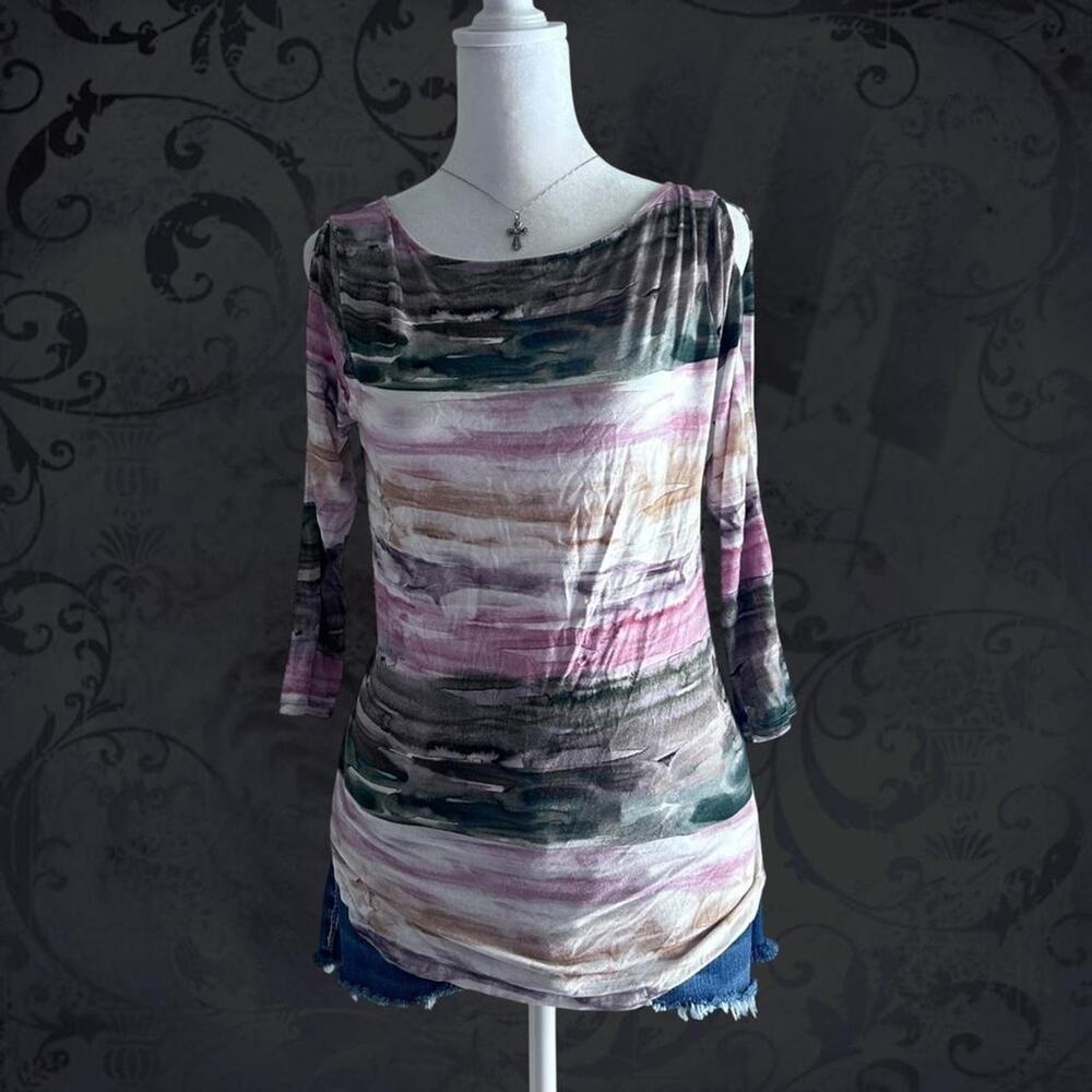 watercolor striped abstract washed brushstroke print top